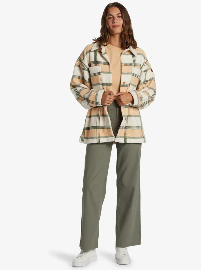 Roxy Fleece and Hoodies Next Adventure Printed ZipUp Fleece Shirt Agave Green Smala Plaid 8211 Womens