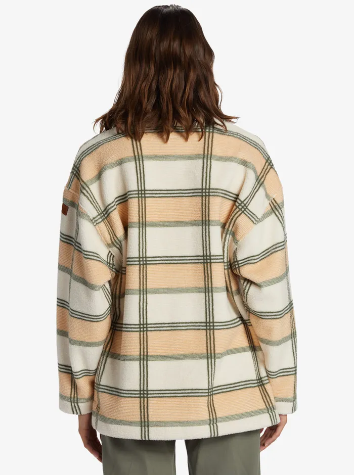 Roxy Fleece and Hoodies Next Adventure Printed ZipUp Fleece Shirt Agave Green Smala Plaid 8211 Womens