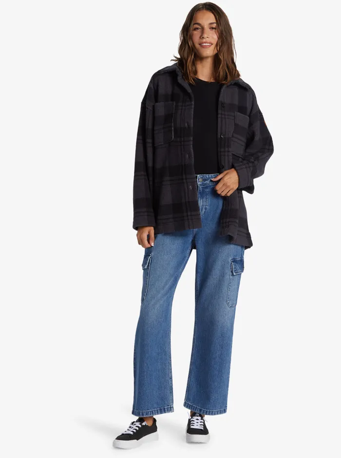 Roxy Fleece and Hoodies Next Adventure Printed ZipUp Fleece Shirt Turbulence Swell Check 8211 Womens