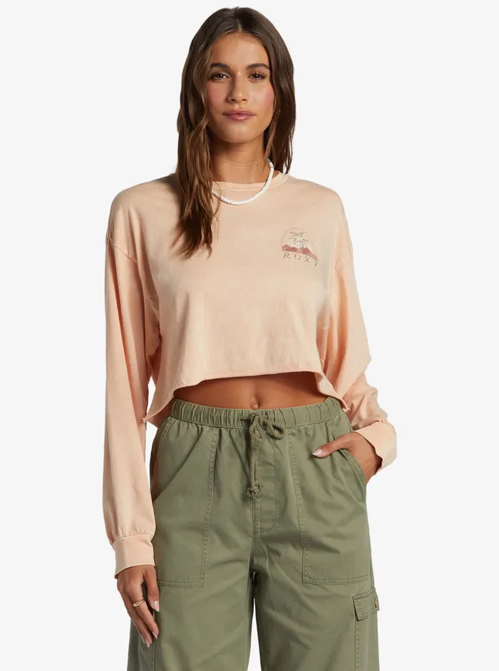 Roxy Fleece and Hoodies Palm Arcana Cropped Oversized Long Sleeve TShirt Salmon 8211 Womens Roxy Fleece and Hoodies Palm Arcana Cropped Oversized Long Sleeve TShirt Salmon 8211 Womens