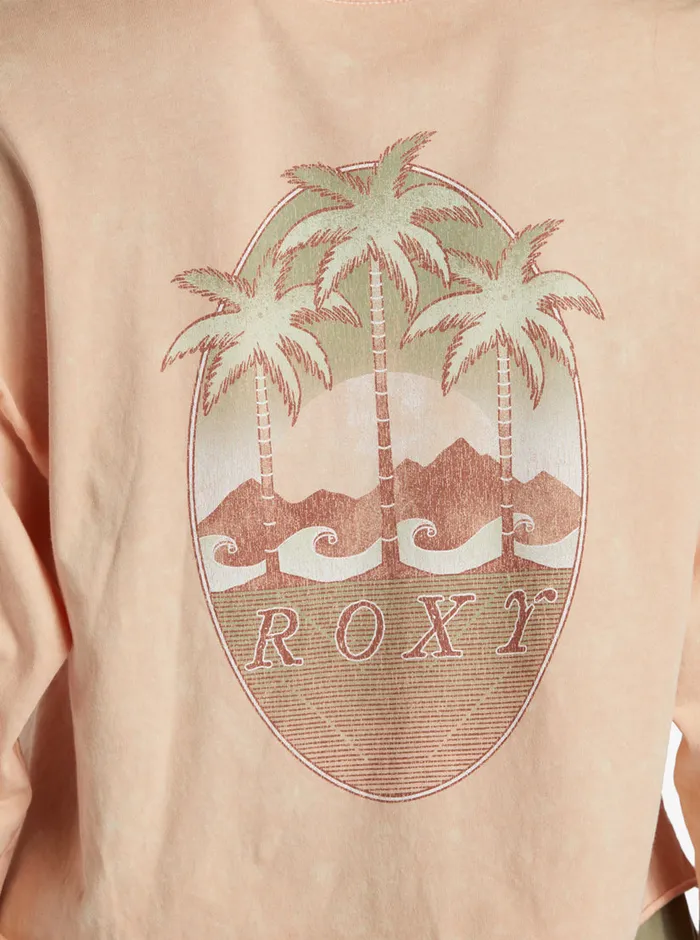 Roxy Fleece and Hoodies Palm Arcana Cropped Oversized Long Sleeve TShirt Salmon 8211 Womens