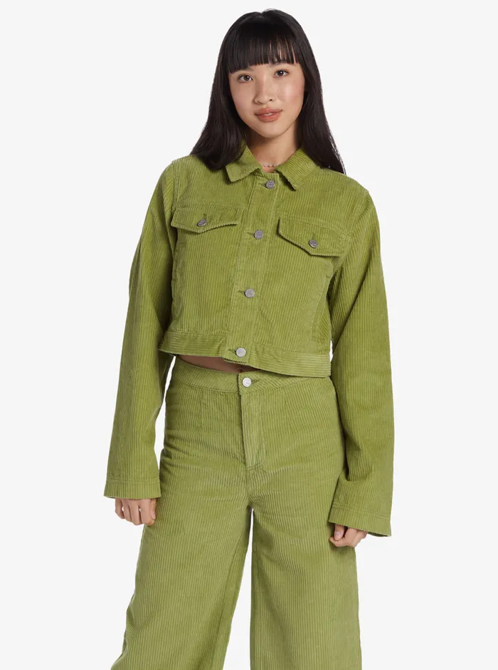 Roxy Jackets Chloe Kim Cropped Corduroy Jacket Iguana 8211 Womens