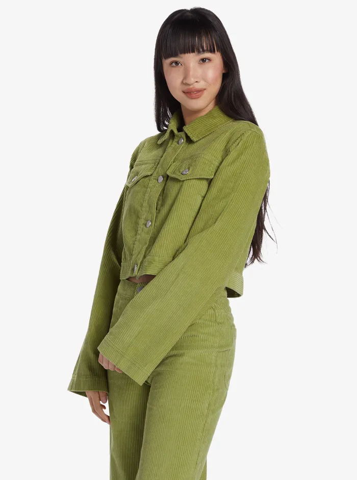 Roxy Jackets Chloe Kim Cropped Corduroy Jacket Iguana 8211 Womens