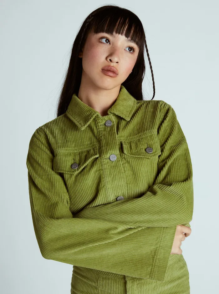 Roxy Jackets Chloe Kim Cropped Corduroy Jacket Iguana 8211 Womens