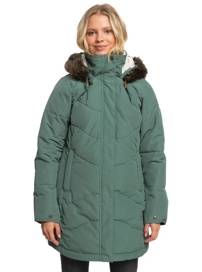 Roxy Jackets Ellie Longline Winter Jacket Dark Forest 8211 Womens