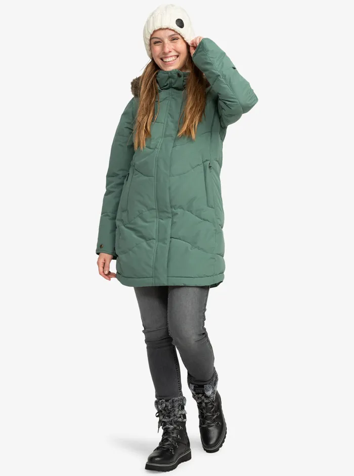 Roxy Jackets Ellie Longline Winter Jacket Dark Forest 8211 Womens
