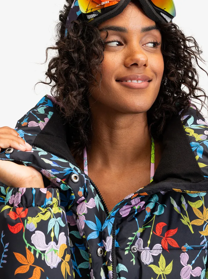 Roxy Jackets ROWLEY X Cropped Winter Bomber Jacket True Black Multifloral 8211 Womens