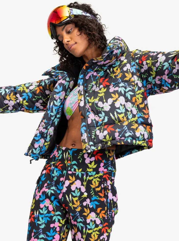 Roxy Jackets ROWLEY X Cropped Winter Bomber Jacket True Black Multifloral 8211 Womens