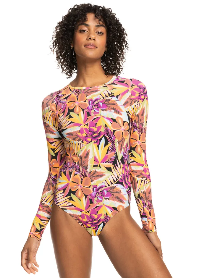 Roxy One Pieces Fashion Long Sleeve OnePiece Swimsuit Anthracite Hot Tropics Swim Ax 8211 Womens Roxy One Pieces Fashion Long Sleeve OnePiece Swimsuit Anthracite Hot Tropics Swim Ax 8211 Womens