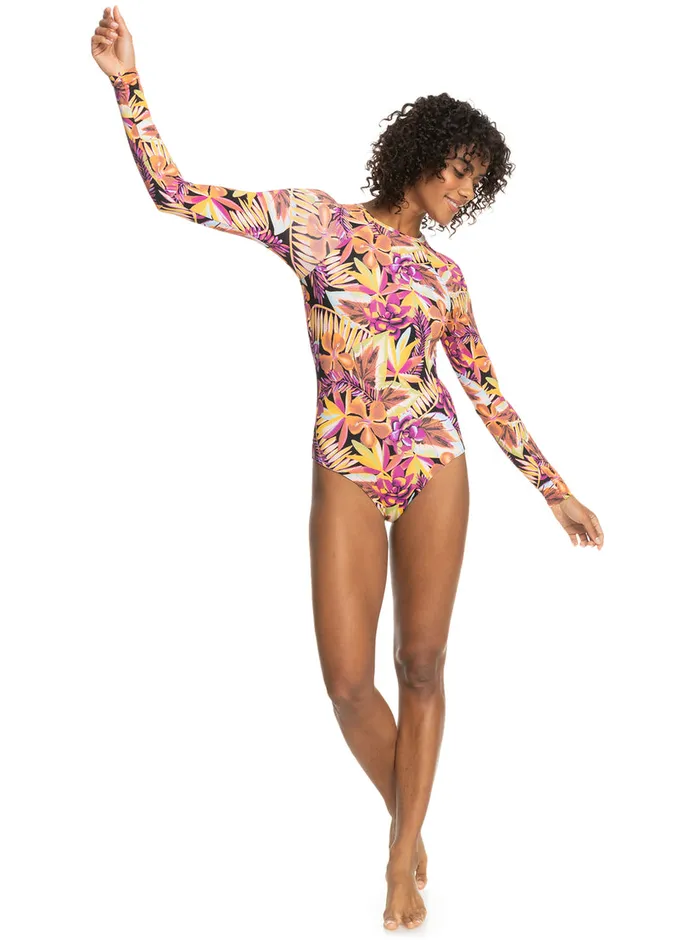Roxy One Pieces Fashion Long Sleeve OnePiece Swimsuit Anthracite Hot Tropics Swim Ax 8211 Womens