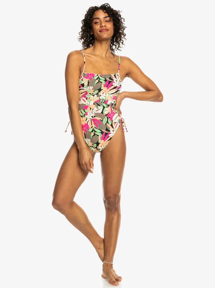 Roxy One Pieces Printed Beach Classics Lace Up OnePiece Swimsuit Anthracite Palm Song S 8211 Womens