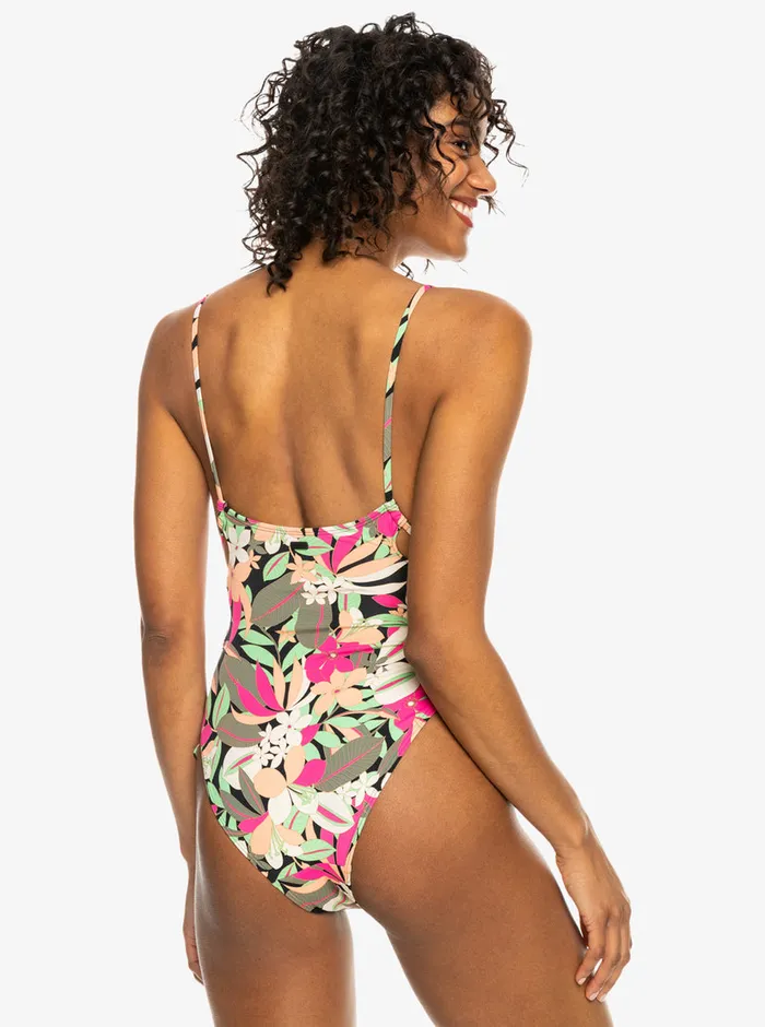 Roxy One Pieces Printed Beach Classics Lace Up OnePiece Swimsuit Anthracite Palm Song S 8211 Womens