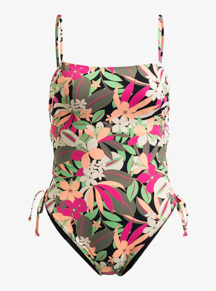 Roxy One Pieces Printed Beach Classics Lace Up OnePiece Swimsuit Anthracite Palm Song S 8211 Womens