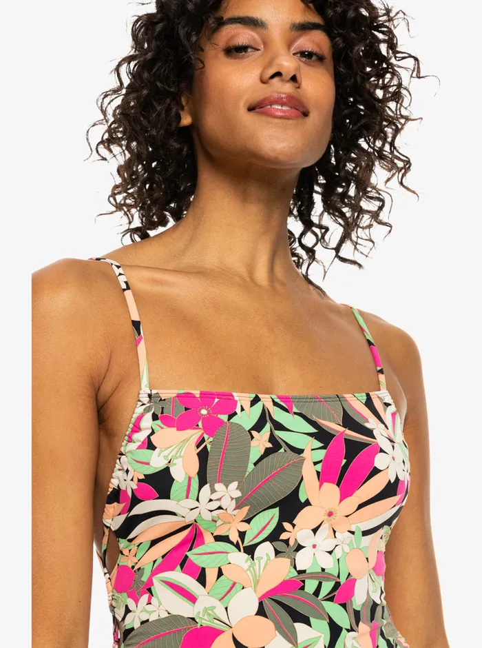 Roxy One Pieces Printed Beach Classics Lace Up OnePiece Swimsuit Anthracite Palm Song S 8211 Womens