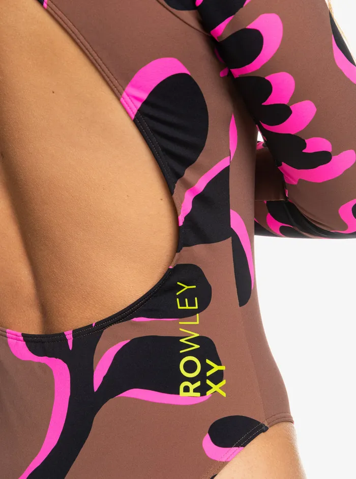 Roxy One Pieces ROWLEY X Long Sleeve OnePiece Swimsuit Cr Downtown Brown Leaf 8211 Womens