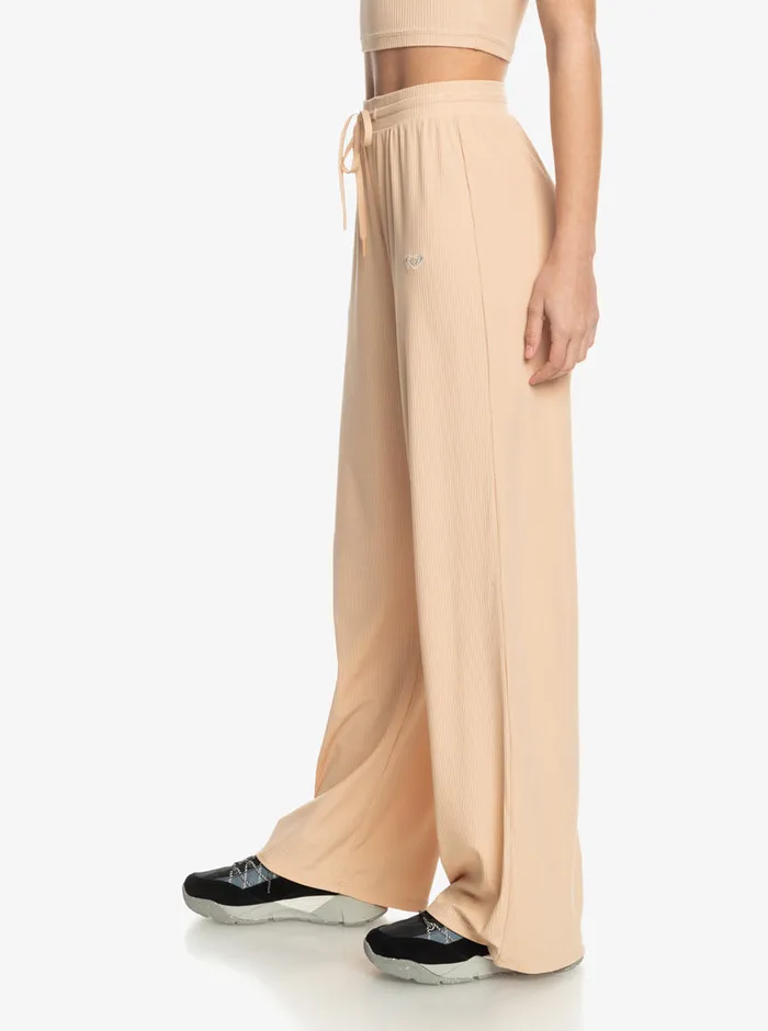 Roxy Pants and Jeans Rise and Vibe Rib Wide Leg Pants Toasted Almond 8211 Womens