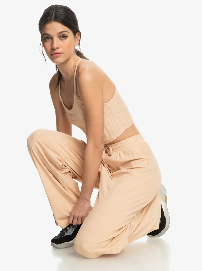 Roxy Pants and Jeans Rise and Vibe Rib Wide Leg Pants Toasted Almond 8211 Womens