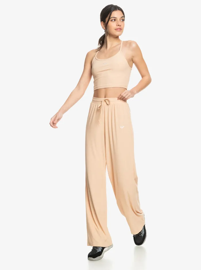 Roxy Pants and Jeans Rise and Vibe Rib Wide Leg Pants Toasted Almond 8211 Womens