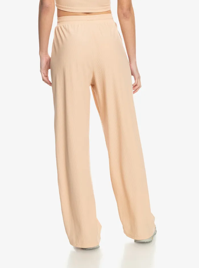 Roxy Pants and Jeans Rise and Vibe Rib Wide Leg Pants Toasted Almond 8211 Womens