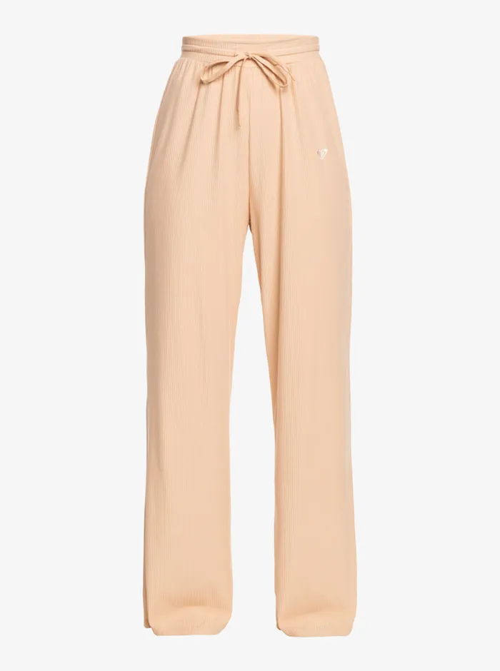 Roxy Pants and Jeans Rise and Vibe Rib Wide Leg Pants Toasted Almond 8211 Womens