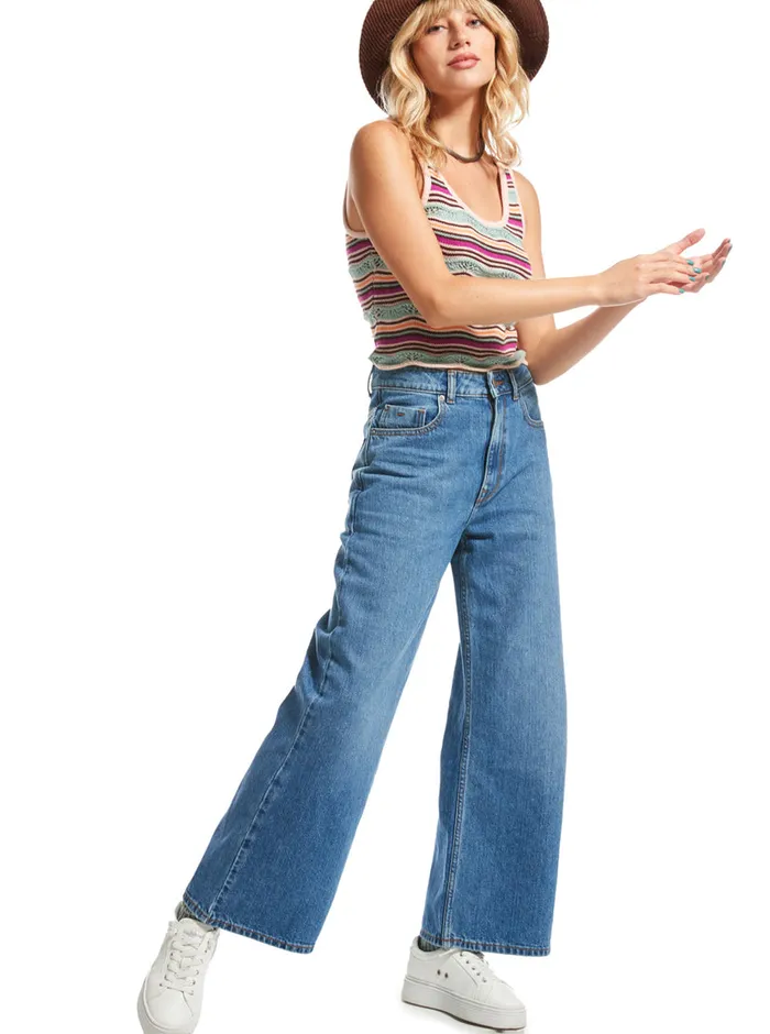 Roxy Pants and Jeans Surf On Cloud High Wide Leg Jeans Medium Blue 8211 Womens