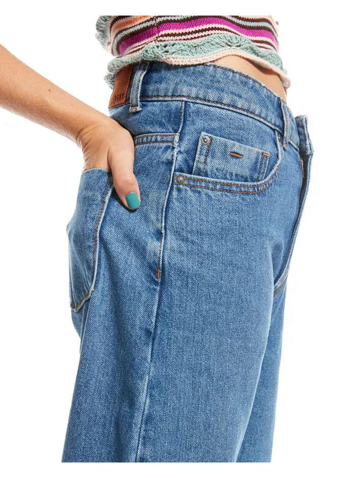 Roxy Pants and Jeans Surf On Cloud High Wide Leg Jeans Medium Blue 8211 Womens