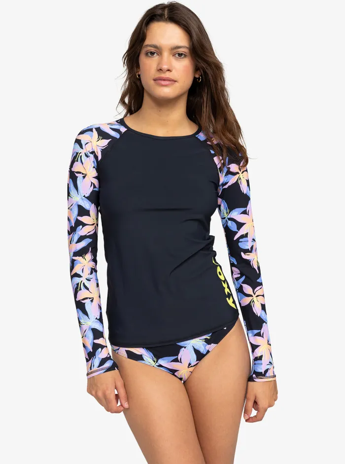 Roxy Rashguards Active LongSleeve Printed Rashguard Anthracite Kiss 8211 Womens Roxy Rashguards Active LongSleeve Printed Rashguard Anthracite Kiss 8211 Womens