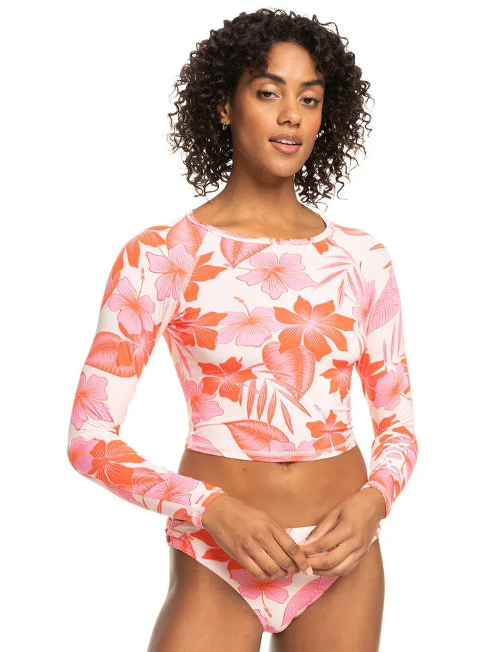 Roxy Rashguards Crop Top Cropped Long Sleeve Rashguard Pale Dogwood Lhibiscus 8211 Womens Roxy Rashguards Crop Top Cropped Long Sleeve Rashguard Pale Dogwood Lhibiscus 8211 Womens