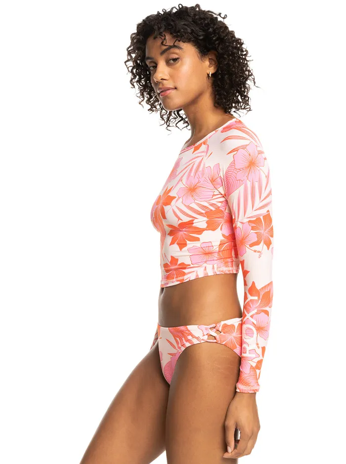 Roxy Rashguards Crop Top Cropped Long Sleeve Rashguard Pale Dogwood Lhibiscus 8211 Womens