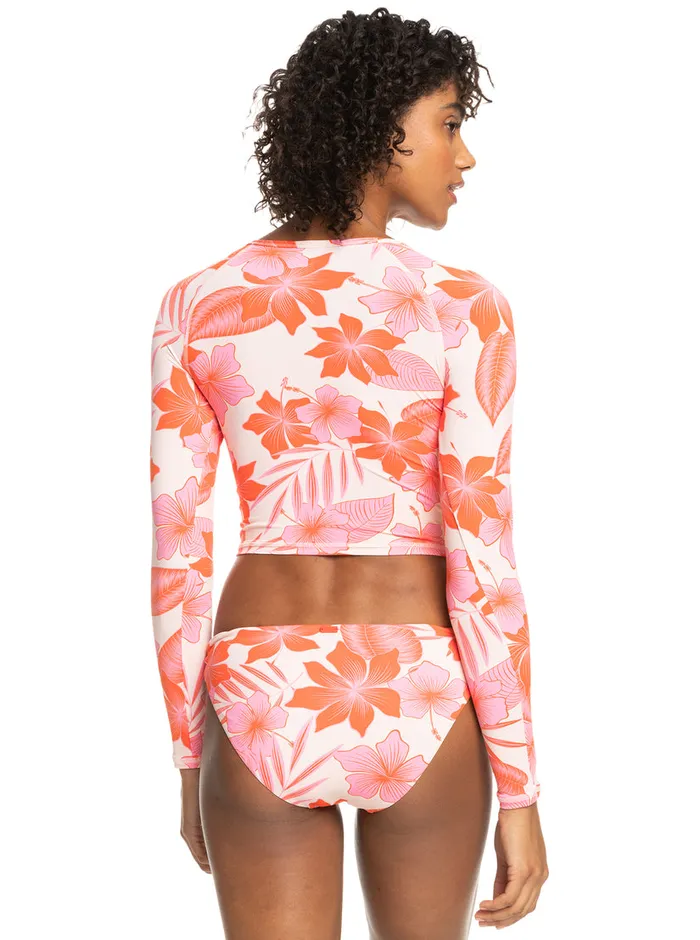 Roxy Rashguards Crop Top Cropped Long Sleeve Rashguard Pale Dogwood Lhibiscus 8211 Womens
