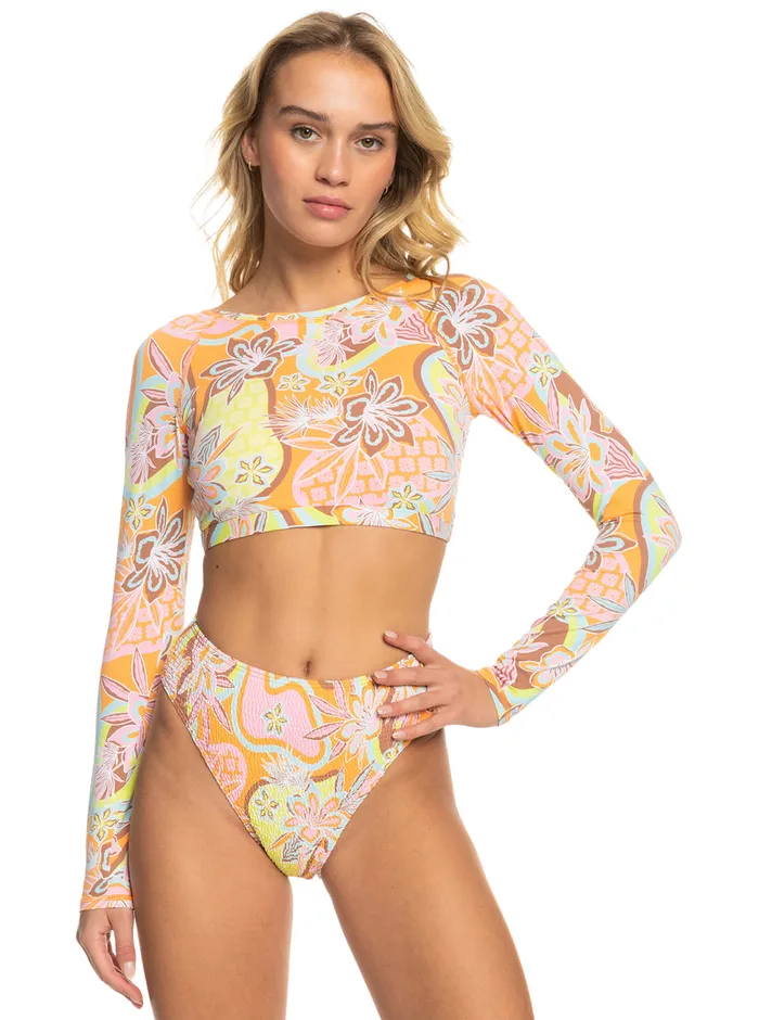 Roxy Rashguards Delic Long Sleeve Cropped Rashguard Mock Orange Roxy Delic 8211 Womens