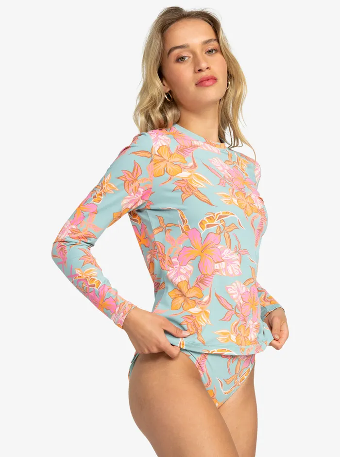 Roxy Rashguards Sea Skippin Long Sleeve Rashguard Blue Surf Kartoffel Tropical 8211 Womens