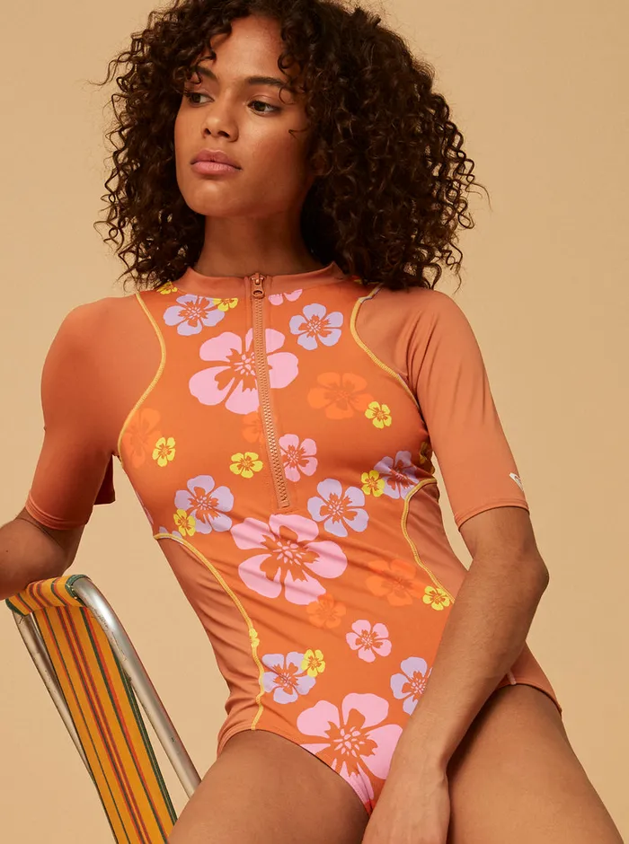 Roxy Rashguards SurfKindKate Short Sleeve OnePiece Swimsuit Sunburn Positivity Paradise 8211 Womens Roxy Rashguards SurfKindKate Short Sleeve OnePiece Swimsuit Sunburn Positivity Paradise 8211 Womens