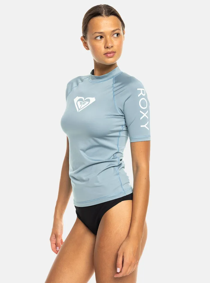Roxy Rashguards Whole Hearted Short Sleeve Upf 50 Rashguard Bel Air Blue 8211 Womens