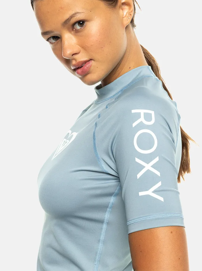 Roxy Rashguards Whole Hearted Short Sleeve Upf 50 Rashguard Bel Air Blue 8211 Womens