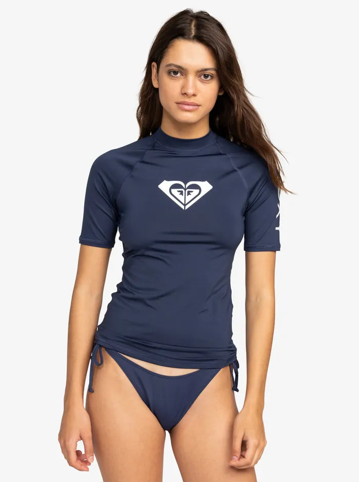Roxy Rashguards Whole Hearted Short Sleeve UPF 50 Rashguard Mood Indigo 8211 Womens Roxy Rashguards Whole Hearted Short Sleeve UPF 50 Rashguard Mood Indigo 8211 Womens