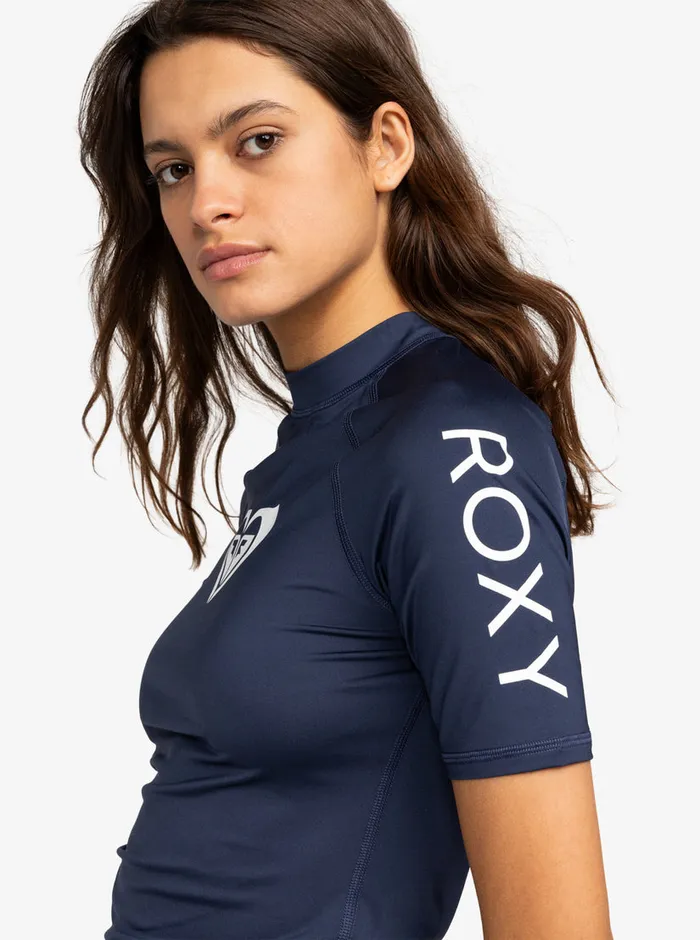 Roxy Rashguards Whole Hearted Short Sleeve UPF 50 Rashguard Mood Indigo 8211 Womens