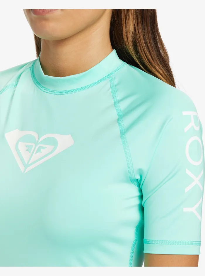 Roxy Rashguards Whole Hearted Short Sleeve UPF 50 Rashguard Opal 8211 Womens
