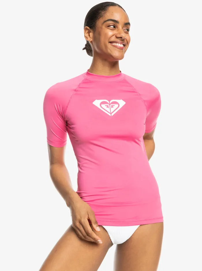 Roxy Rashguards Whole Hearted Short Sleeve UPF 50 Rashguard Shocking Pink 8211 Womens Roxy Rashguards Whole Hearted Short Sleeve UPF 50 Rashguard Shocking Pink 8211 Womens
