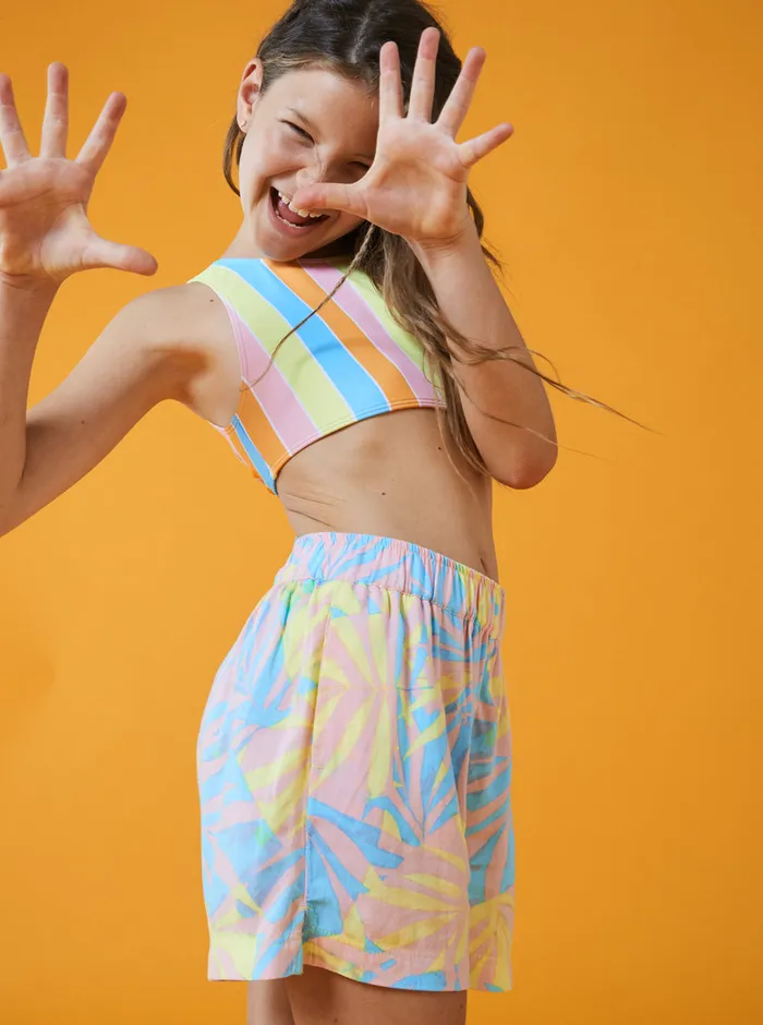 Roxy Skirts and Shorts 416 Blue Ocean Floor Viscose Shorts Daiquiri Green All Palmed O Rg 8211 Girls