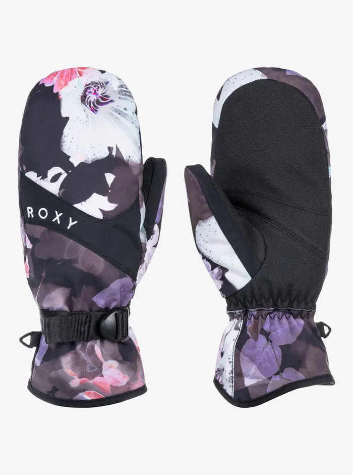 Roxy Snow Accessories Jetty Technical SnowboardSki Mittens True Black Blurry Flower 8211 Womens