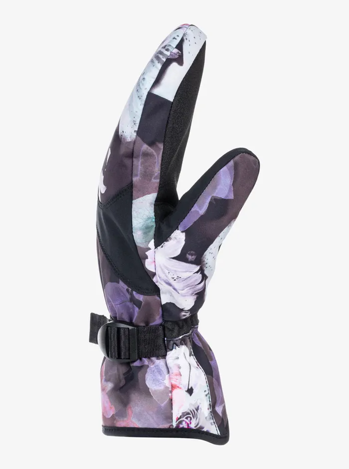 Roxy Snow Accessories Jetty Technical SnowboardSki Mittens True Black Blurry Flower 8211 Womens