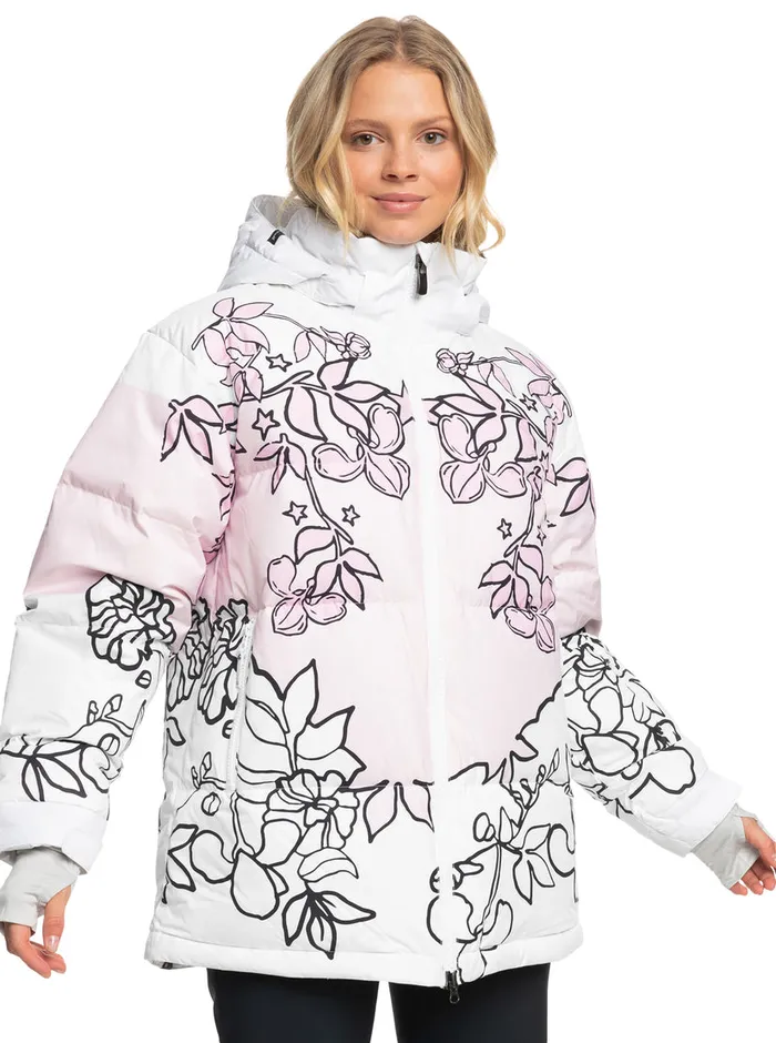 Roxy Snow Jackets X Rowley Puffer Technical Snow Jacket Bright White Laurel Floral 8211 Womens