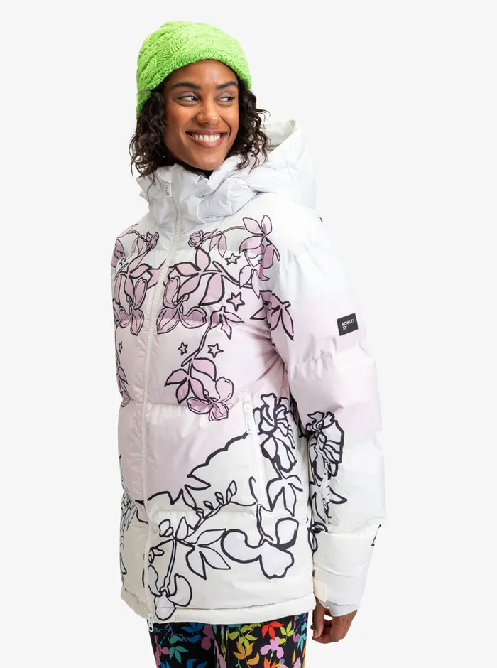 Roxy Snow Jackets X Rowley Puffer Technical Snow Jacket Bright White Laurel Floral 8211 Womens