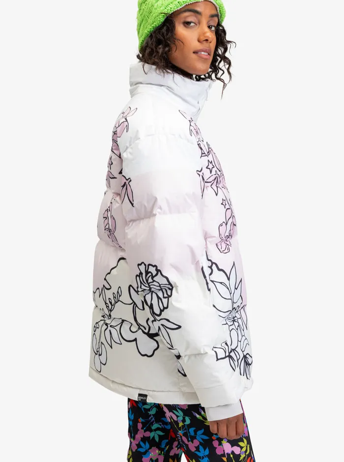 Roxy Snow Jackets X Rowley Puffer Technical Snow Jacket Bright White Laurel Floral 8211 Womens