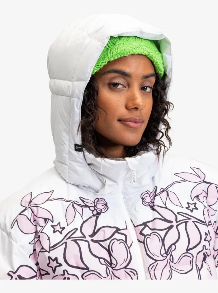 Roxy Snow Jackets X Rowley Puffer Technical Snow Jacket Bright White Laurel Floral 8211 Womens