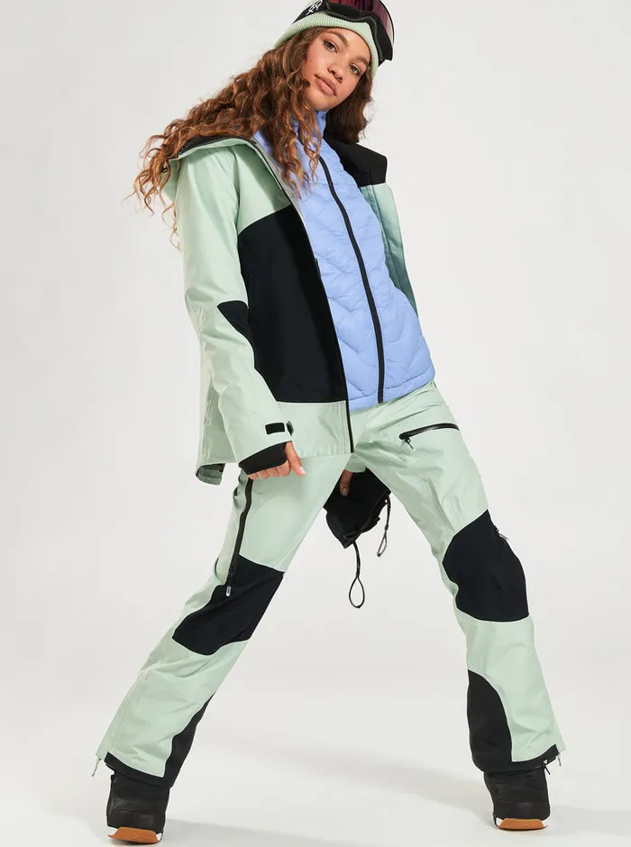 Roxy Snow Pants GORETEX Lunalite 3L Technical Snow Bib Pants Cameo Green 8211 Womens
