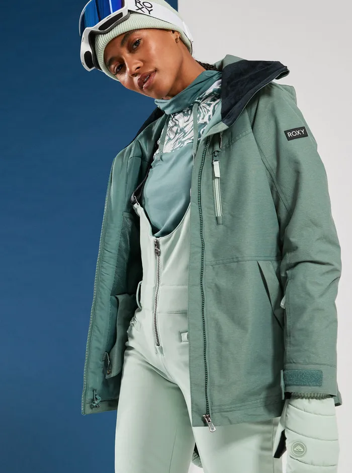 Roxy Snow Pants Summit Technical Snow Bib Pants Cameo Green 8211 Womens