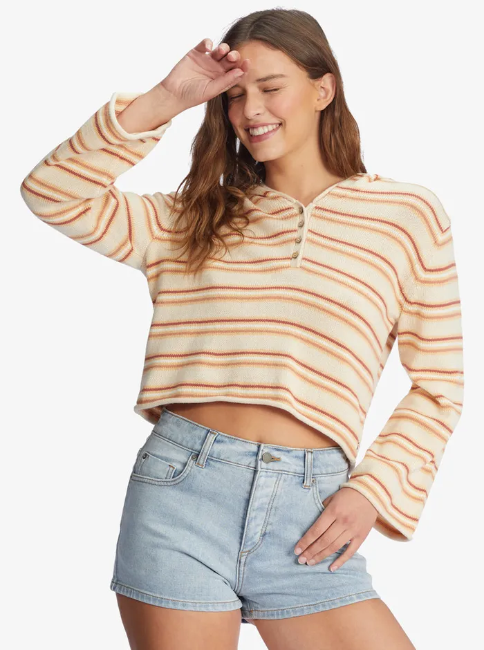 Roxy Sweaters Side Swipe Poncho Hoodie Tapioca Retro Rays Stripe 8211 Womens