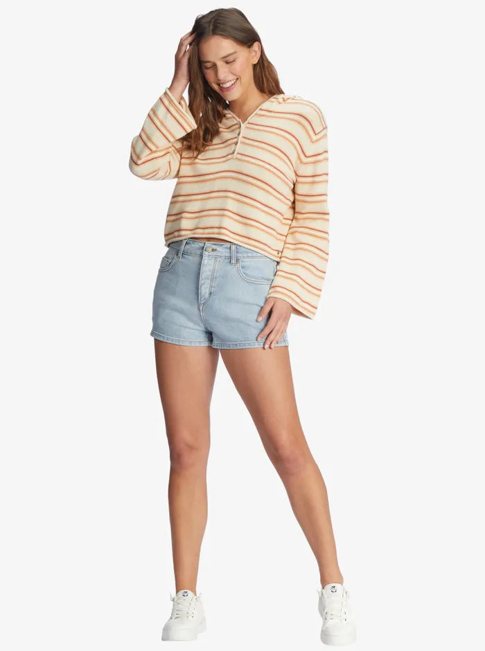 Roxy Sweaters Side Swipe Poncho Hoodie Tapioca Retro Rays Stripe 8211 Womens